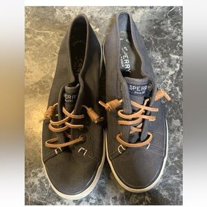 Sperry Black Moccasins with Brown Laces